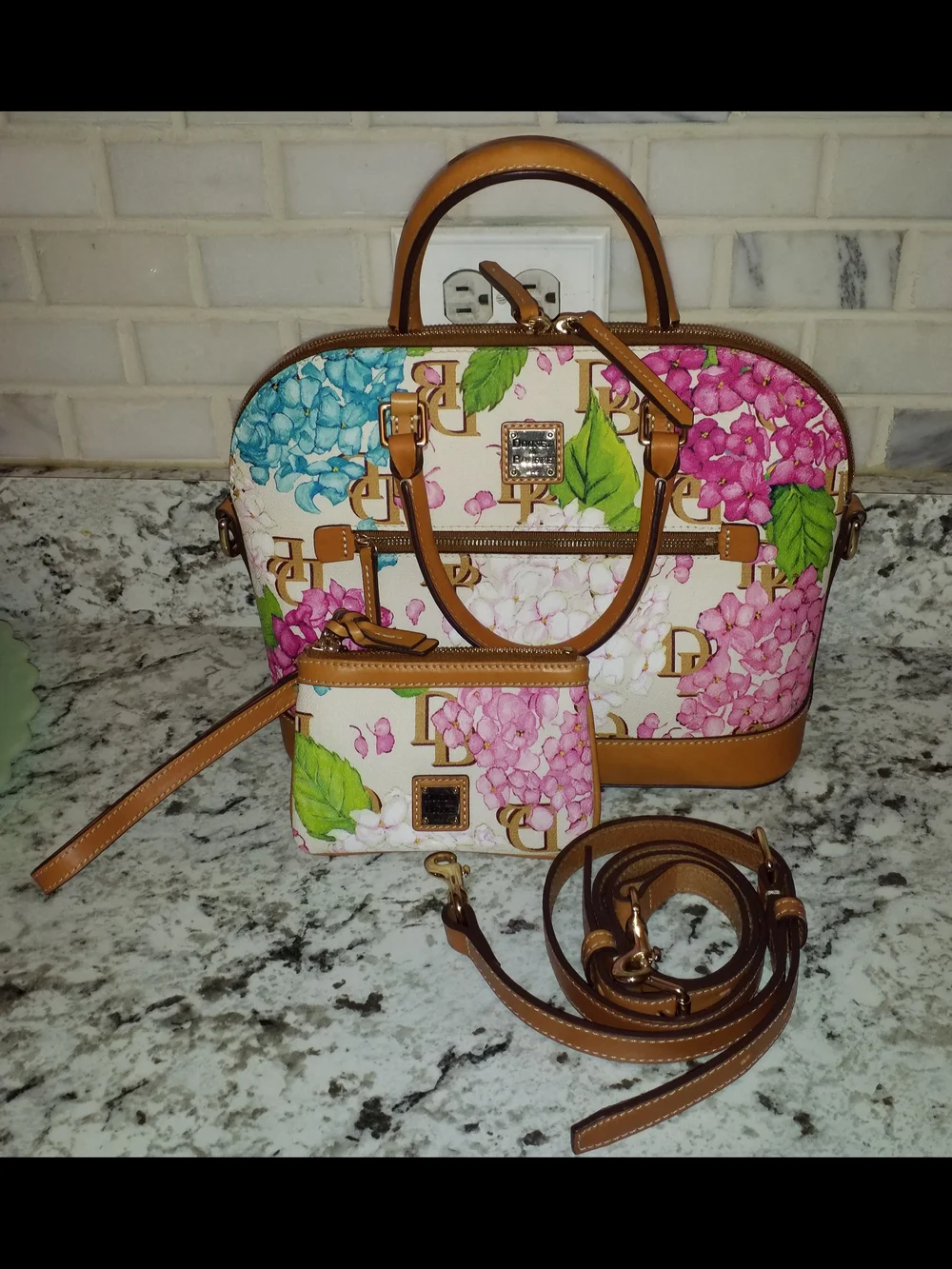 Dooney & Bourke Floral Dome Satchel in Pink, Blue, Green and Tan